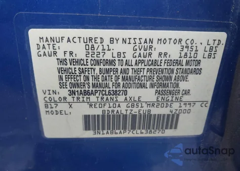 2012 Nissan Sentra 2.0 Sr из США, поврежденный, VIN 3N1AB6AP7CL638270